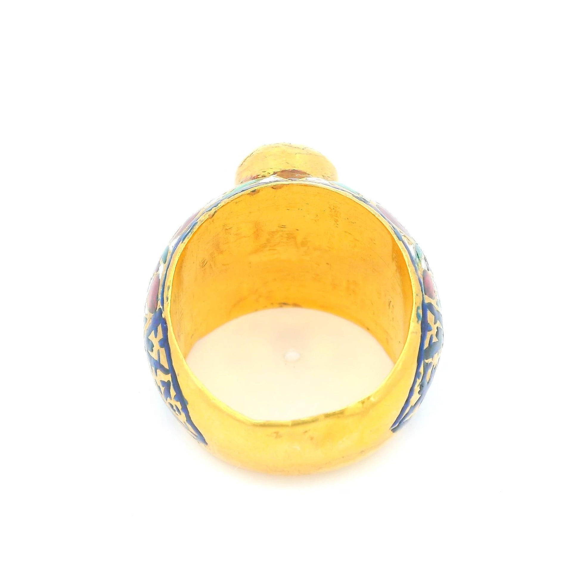 22K Gold Indian Ring W/Tourmaline & Enamel