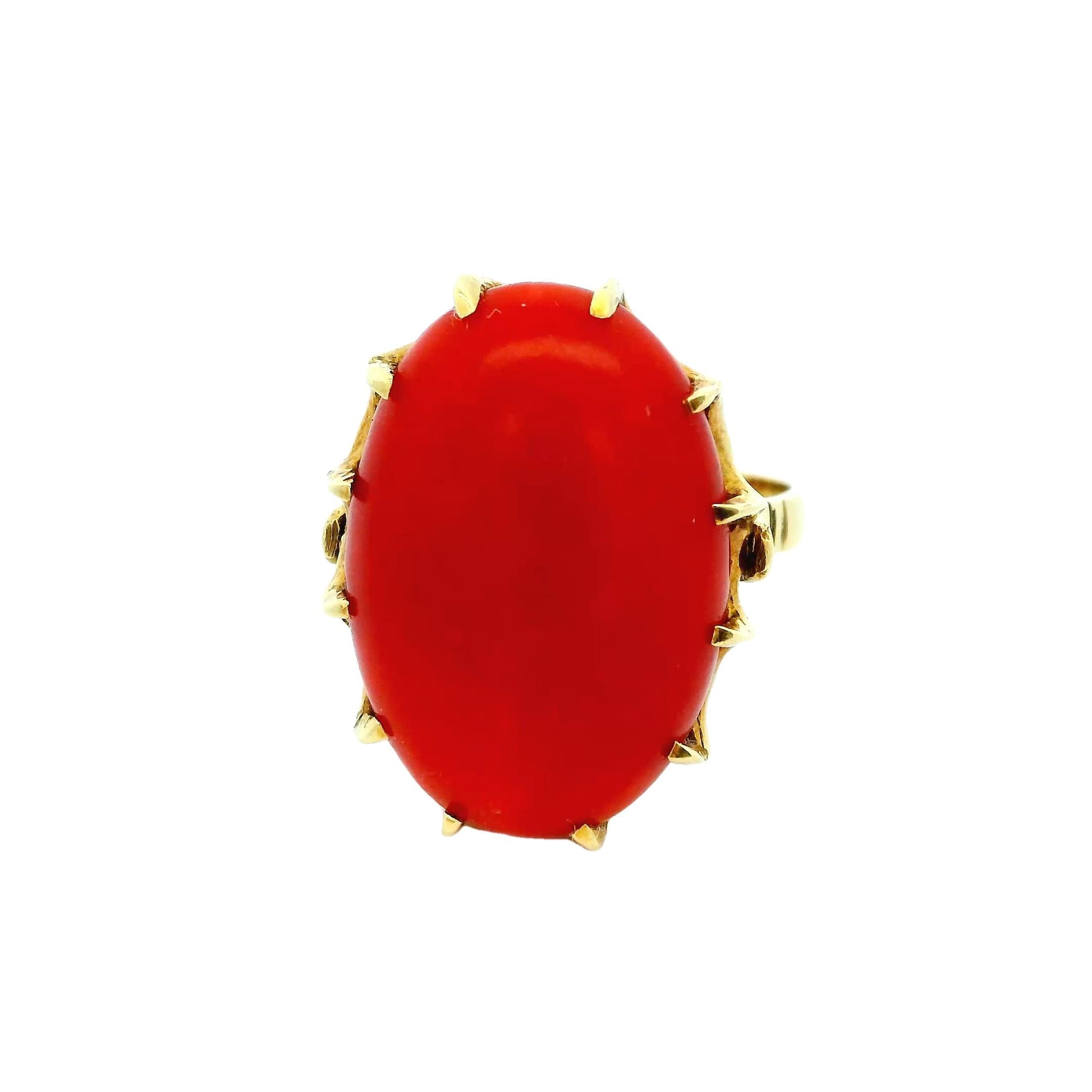 18K Yellow Gold Ring W/10Ct Coral