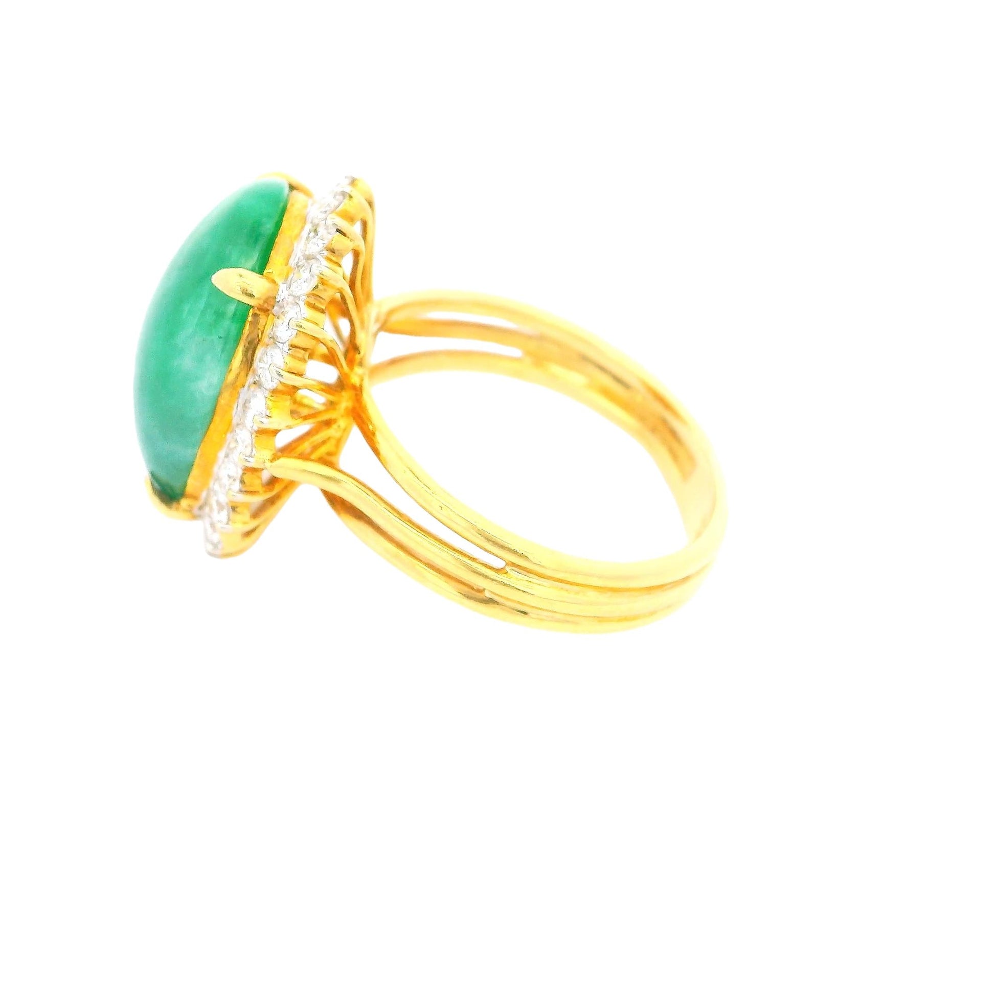 Gold Jade Ring W/24 Diamonds