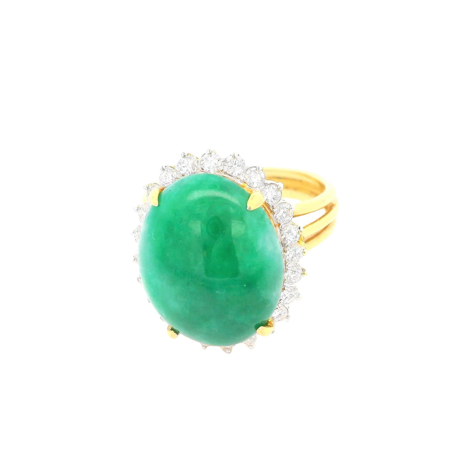 Gold Jade Ring W/24 Diamonds