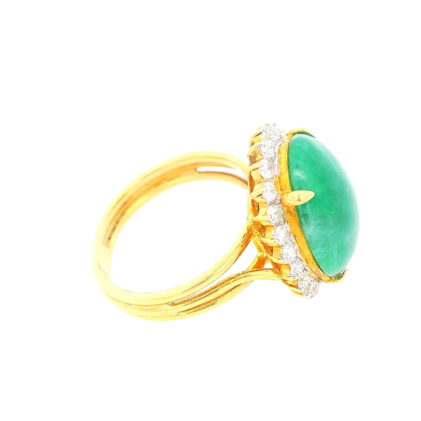 Gold Jade Ring W/24 Diamonds