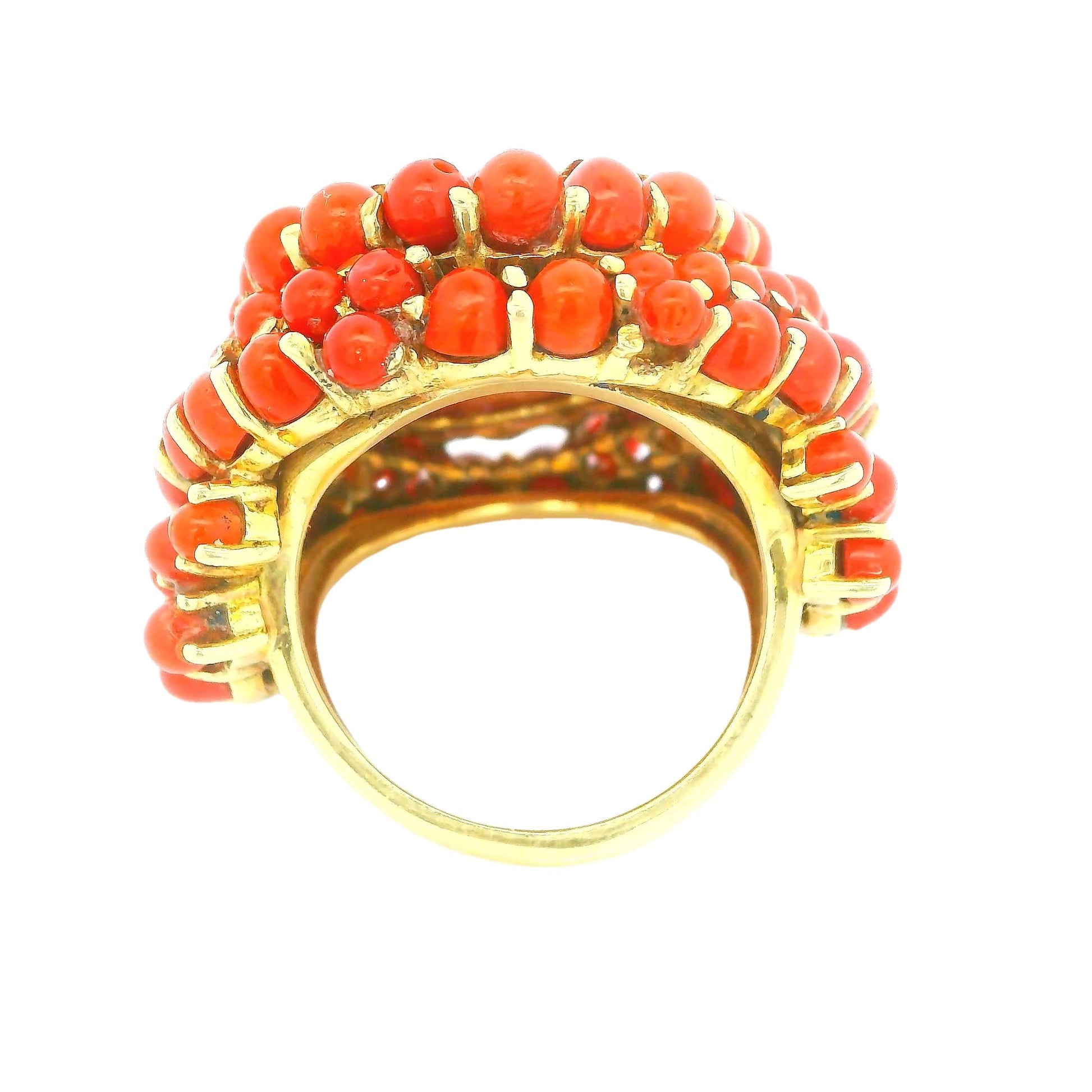 18K Yellow Gold Ring Coral Pave