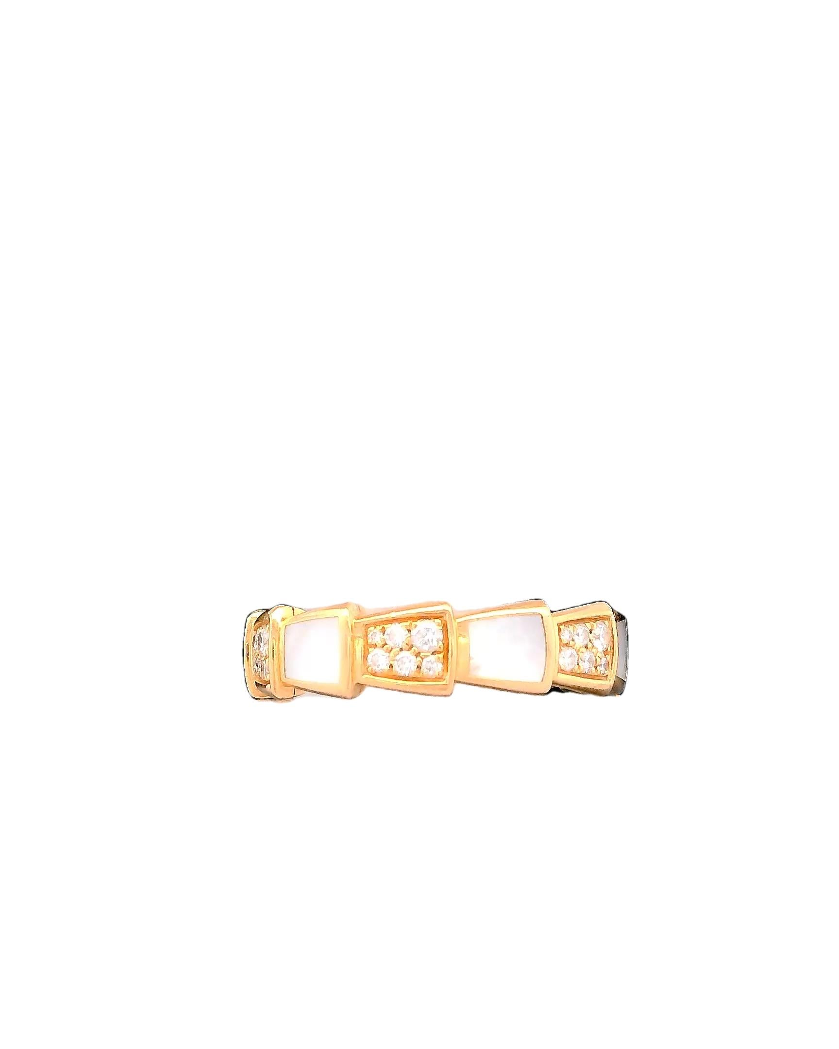 Bvlgari Serpenti 18K Rose Gold Ring W/ MOP & Diamond