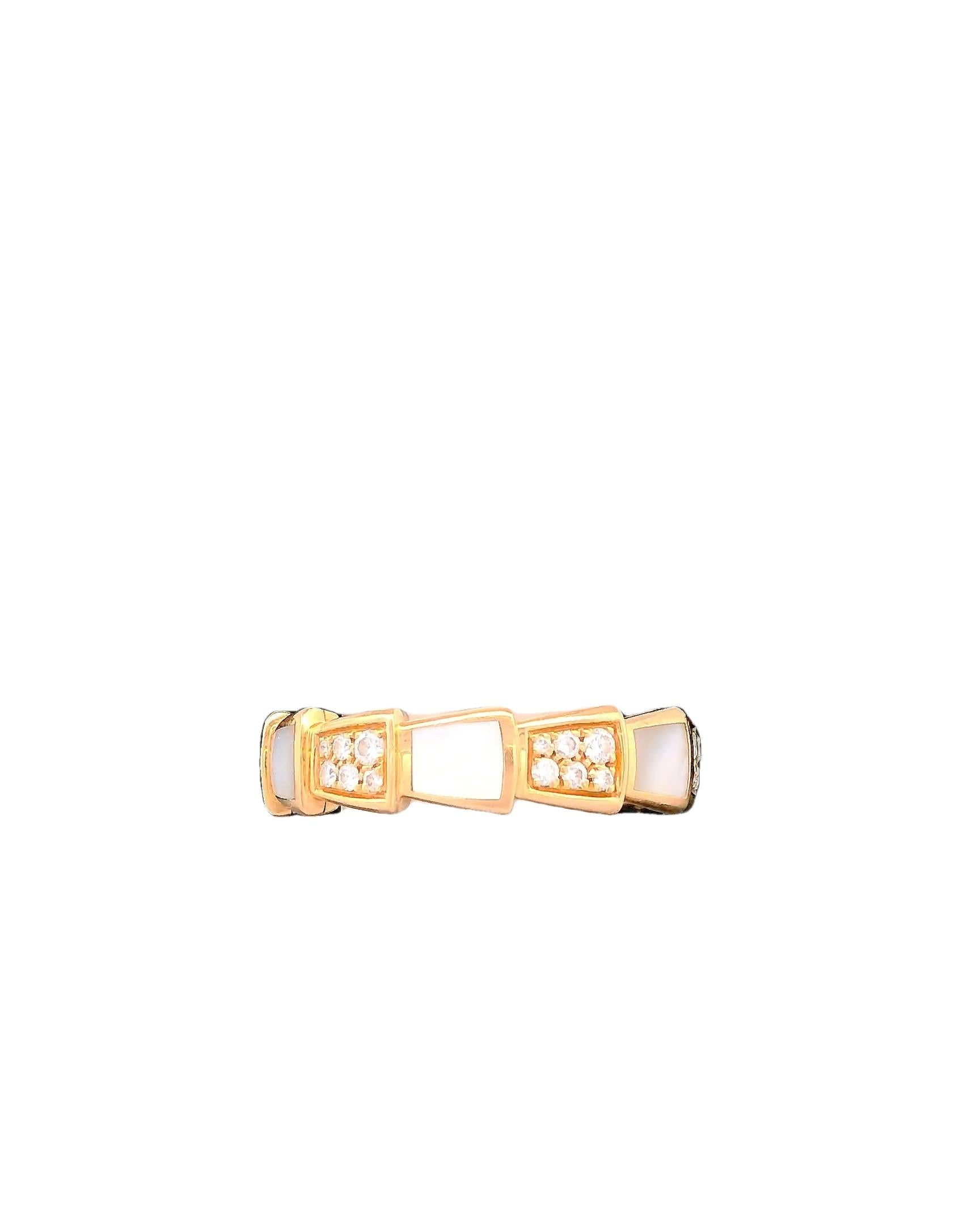 Bvlgari Serpenti 18K Rose Gold Ring W/ MOP & Diamond