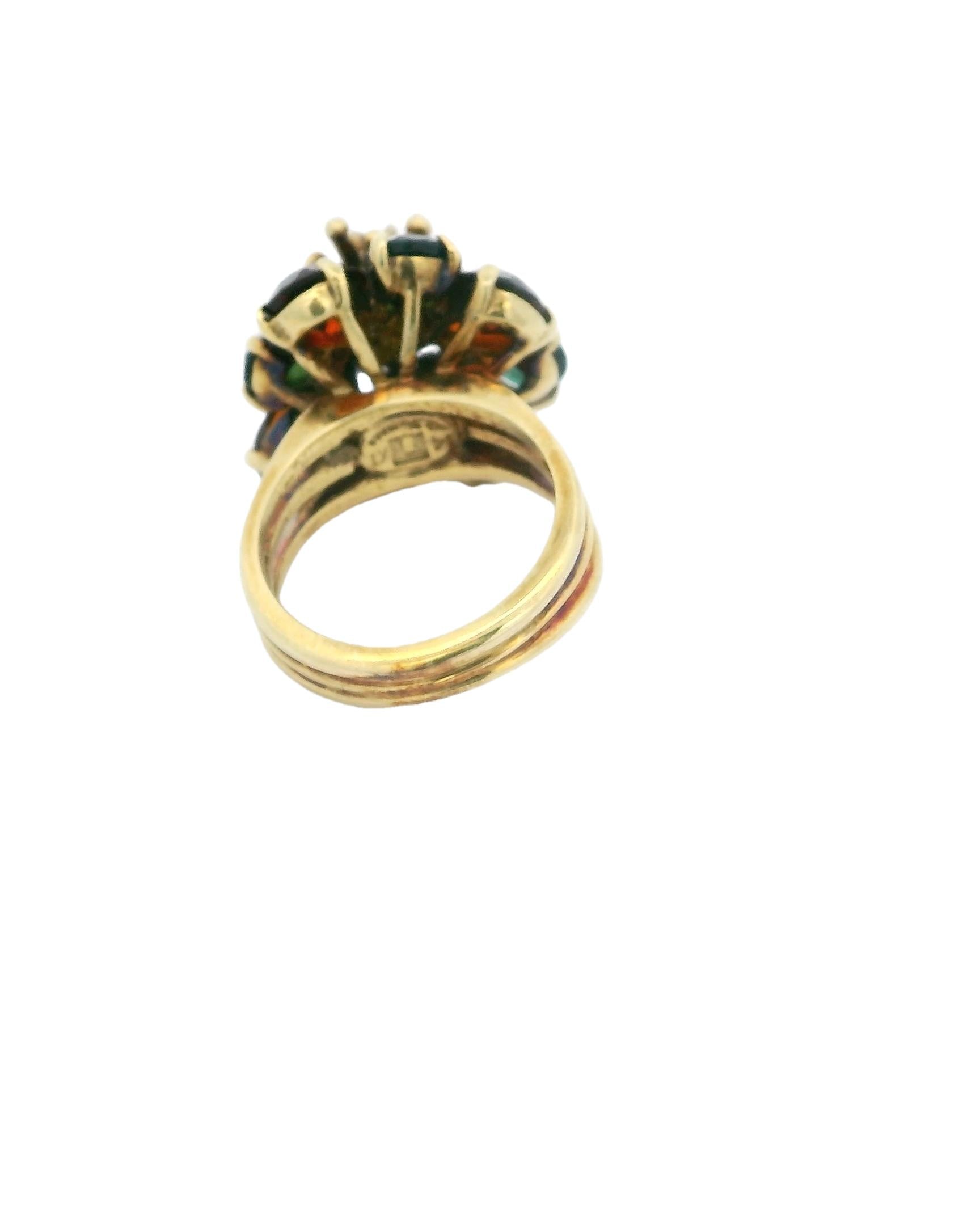 La Triomphe 14k Citrine Peridot Floral Cluster 3 Diamonds Ring