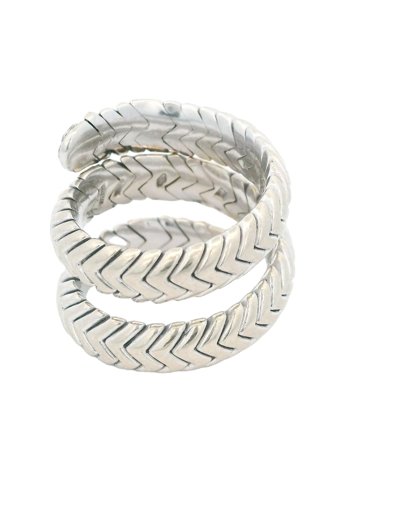 Bvlgari Spiga 18k White Gold Double Wrap 7 Diamond Sections Ring