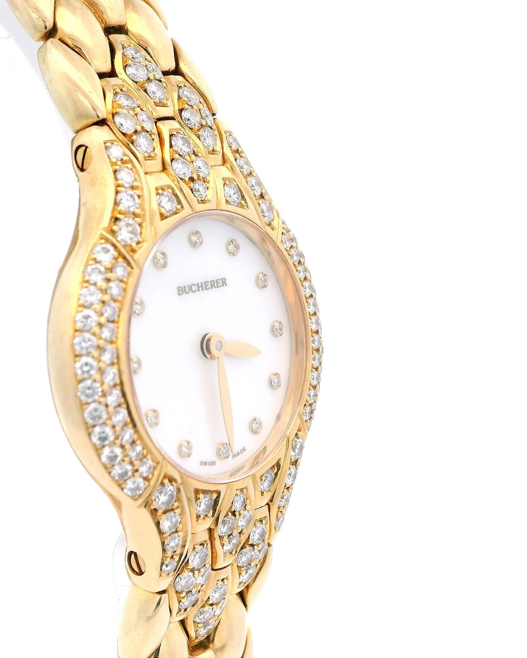 Bucherer Medea 18K Yellow Gold MOP Diamond Dial & Bezel Ladies Watch