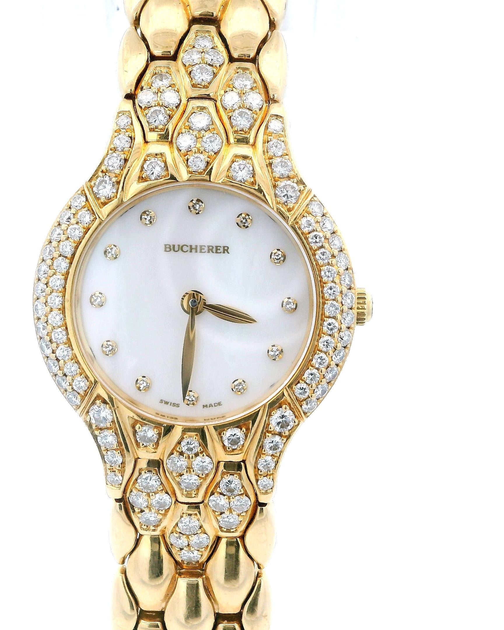 Bucherer Medea 18K Yellow Gold MOP Diamond Dial & Bezel Ladies Watch