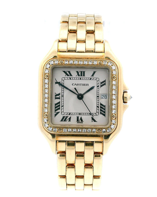 Cartier Panthere WF4037B9 Large 18K Yellow Gold Diamond Bezel Watch