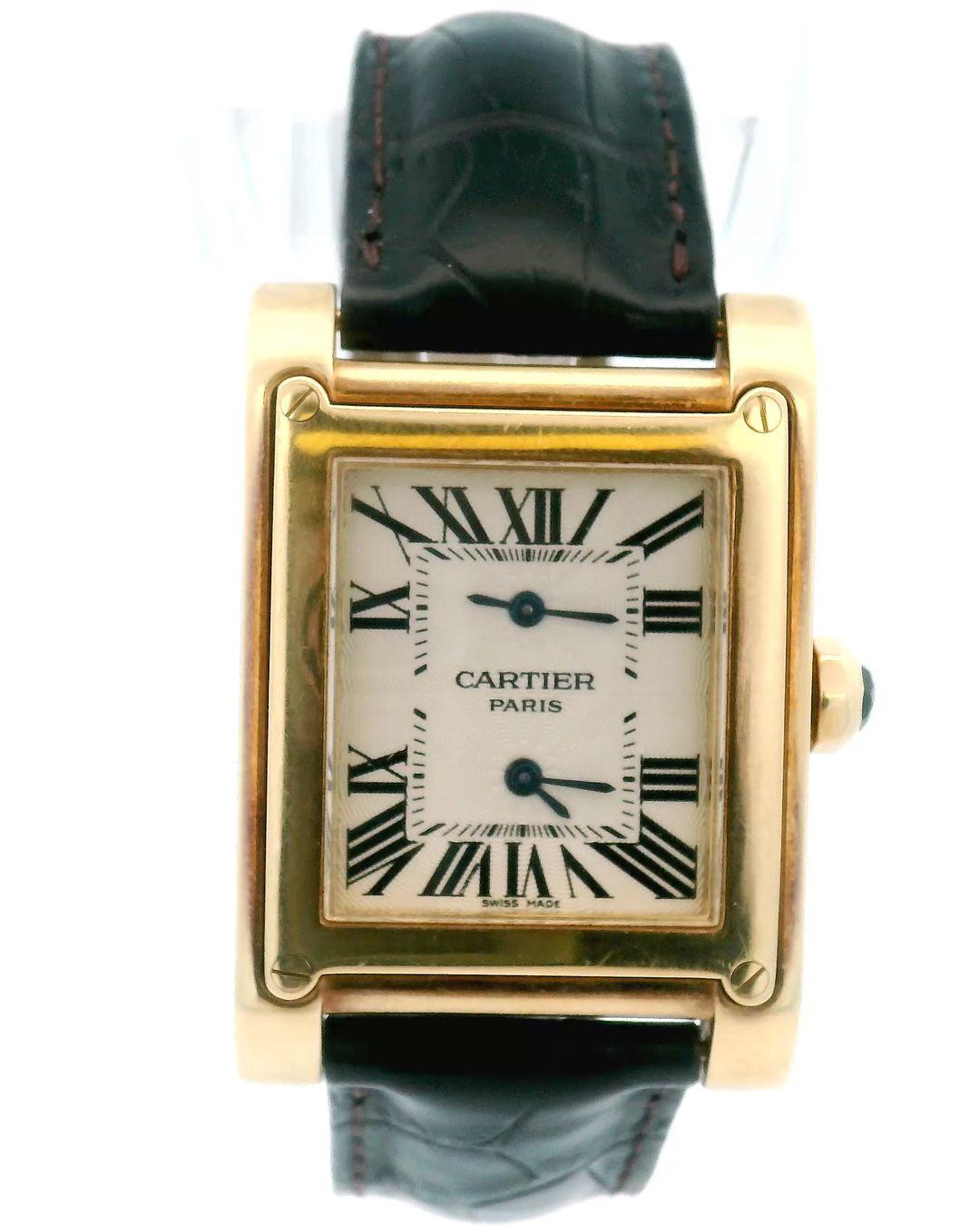 Cartier Tank a Vis W1534251- 18K Yellow Gold 2-Time Zone Watch(Pre-owned)