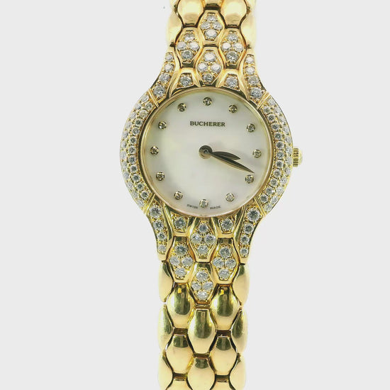 Bucherer Medea 18K Yellow Gold MOP Diamond Dial & Bezel Ladies Watch