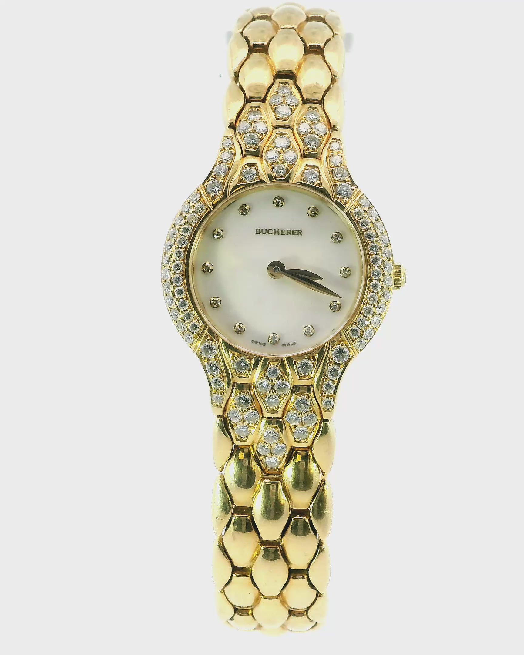 Bucherer Medea 18K Yellow Gold MOP Diamond Dial & Bezel Ladies Watch