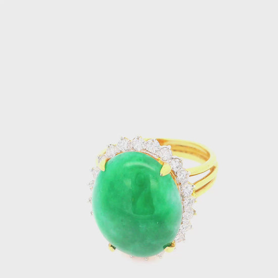 Gold Jade Ring W/24 Diamonds